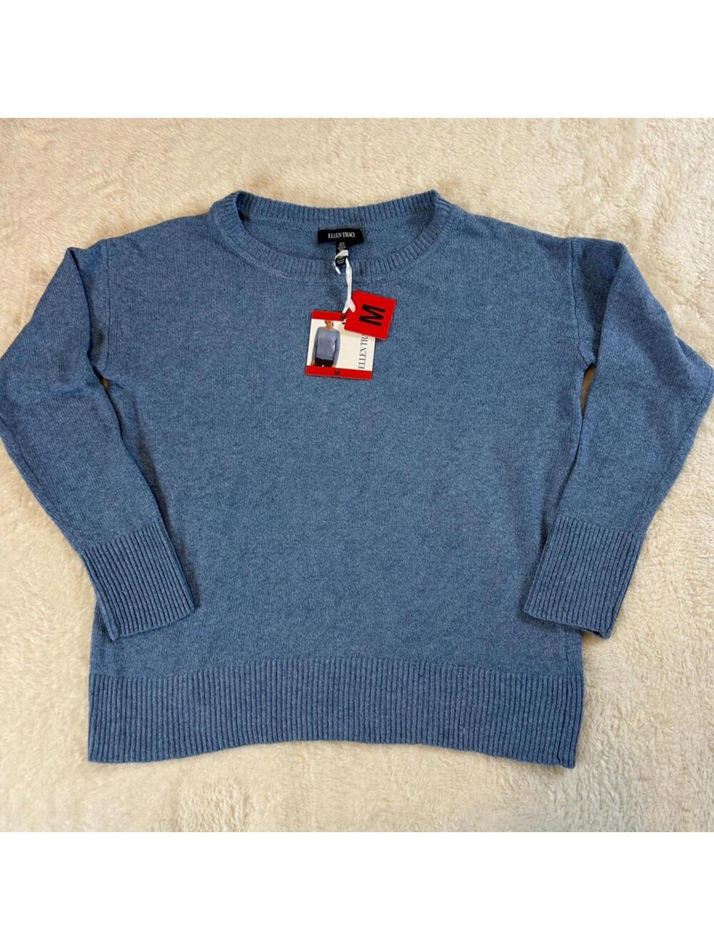 Ellen Tracy Women’s Blue Crew Neck Pullover Sweater Size Medium NWT